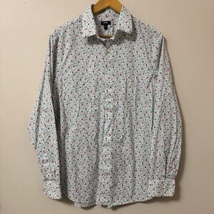 EXPRESS (L) men’s extra slim 1MX white blue pink floral print button down